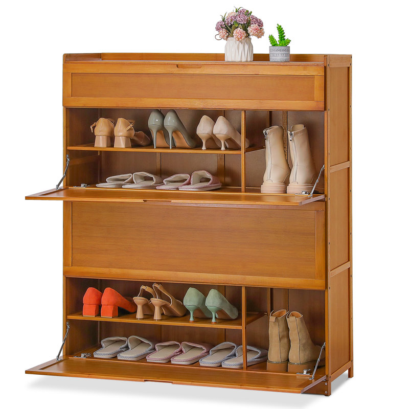 Étagère à chaussures en bambou 7 portes avec porte, 36 paires de rangement pour chaussures
