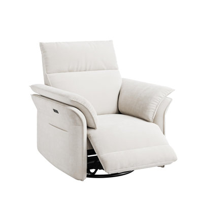 Power Recliner Glider Chair with Swivel, Rocking, and Adjustable Recline, USB Charging Port, Chenille Fabric, and Padded Armrests for Living Room or Nursery