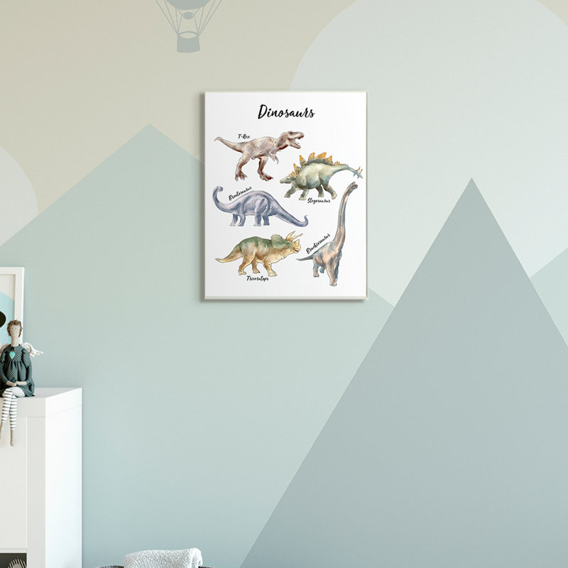 Illustration amusante d'une aquarelle de dinosaure, H 19 po x l 13 po x P 0,5 po, Plaque murale