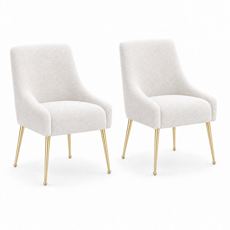 Ensemble de chaises de salle à manger Boucle, ensemble de 2 chaises rembourrées crème avec pieds dorés
