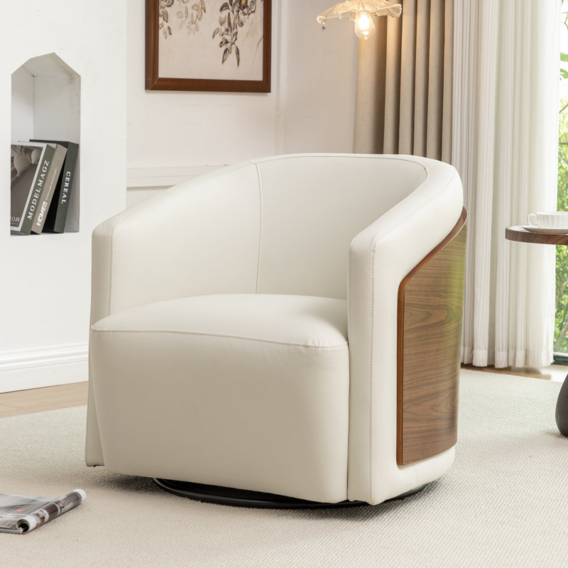 Fauteuil demi-tonneau pivotant en similicuir Delwood, Beige