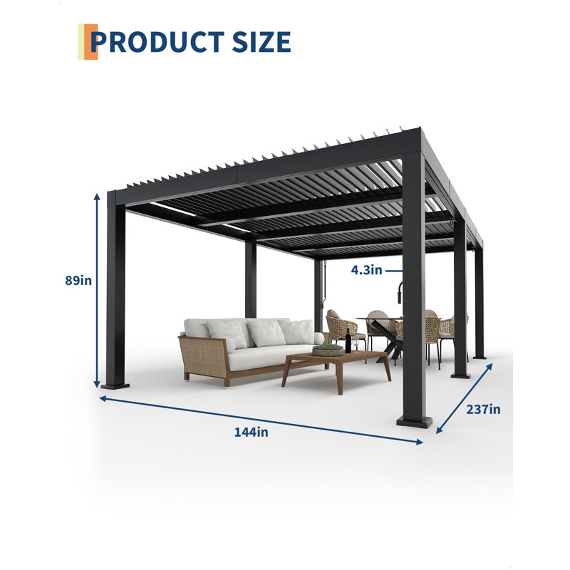 12' x 20' All-Aluminum Louvered Pergola with Adjustable Roof, Reinforced Frame & Integrated Drainage Outdoor Gazebo for Patio, Garden, Backyard