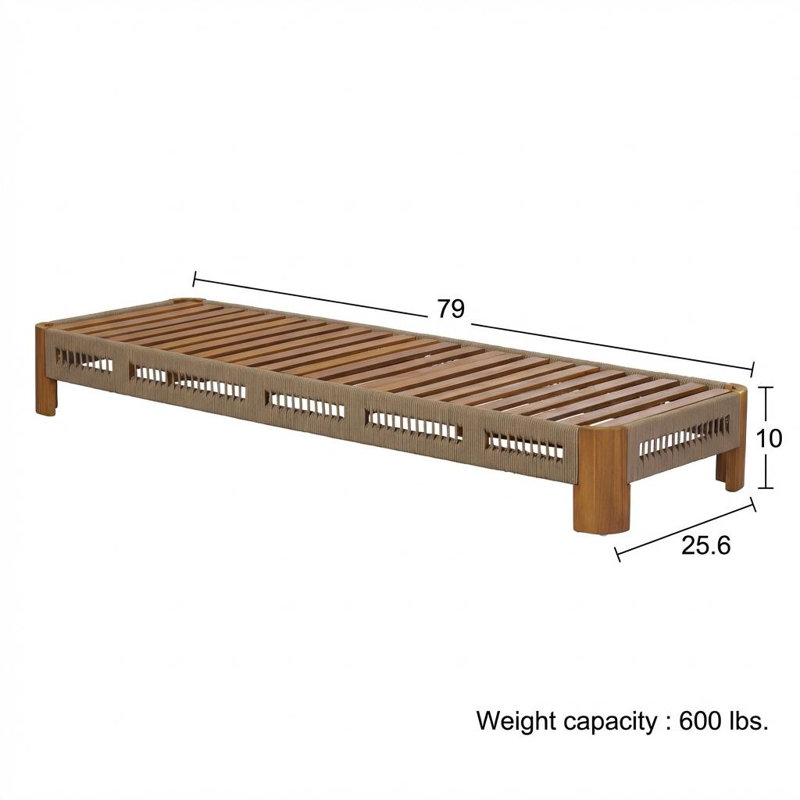 Ungar Modern Coastal Acacia Wood Outdoor Chaise Lounge with Handwoven Rope Accents & Adjustable Backrest, 4