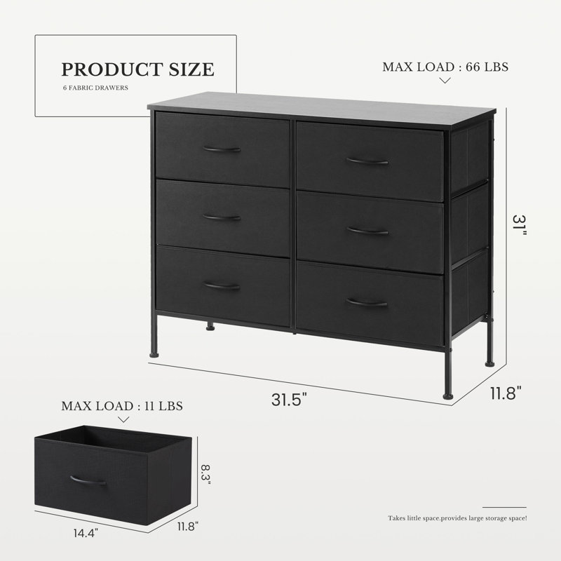 Commode à 6 tiroirs en métal, Noir