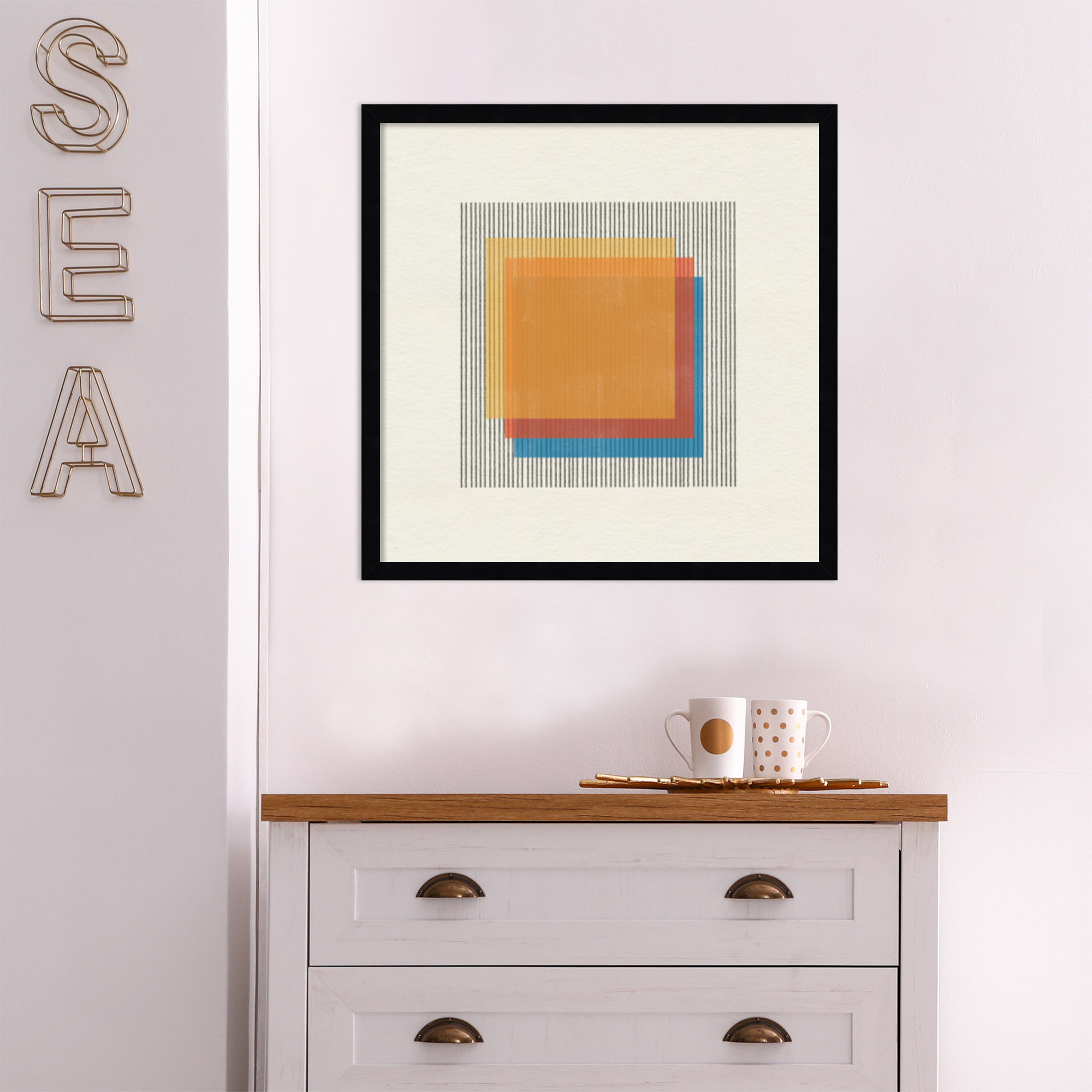 Midcentury Modern Squares No 1 by The MIUUS STUDIO Wood Framed Wall Art Print, Black Framed, 21" H x 21" W x 1" D