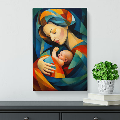 Mother And Baby Cubism - Wrapped Canvas