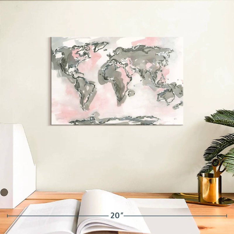 Carte du monde Aliaz rosé, H 8 po x l 12 po