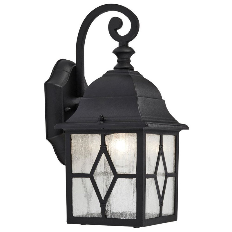 Vanessa Crackled Glass Outdoor Wall Lantern, Black