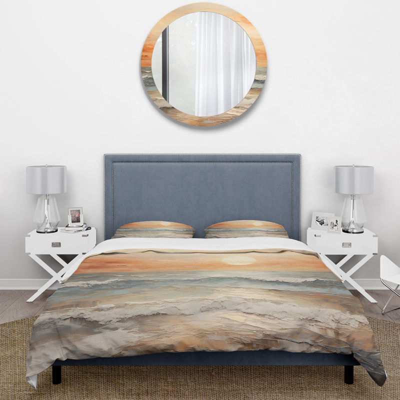 Ensemble de housse de couette Coastal Beige et Golden Beach Sunset Paradise II - Microfibre de polyester