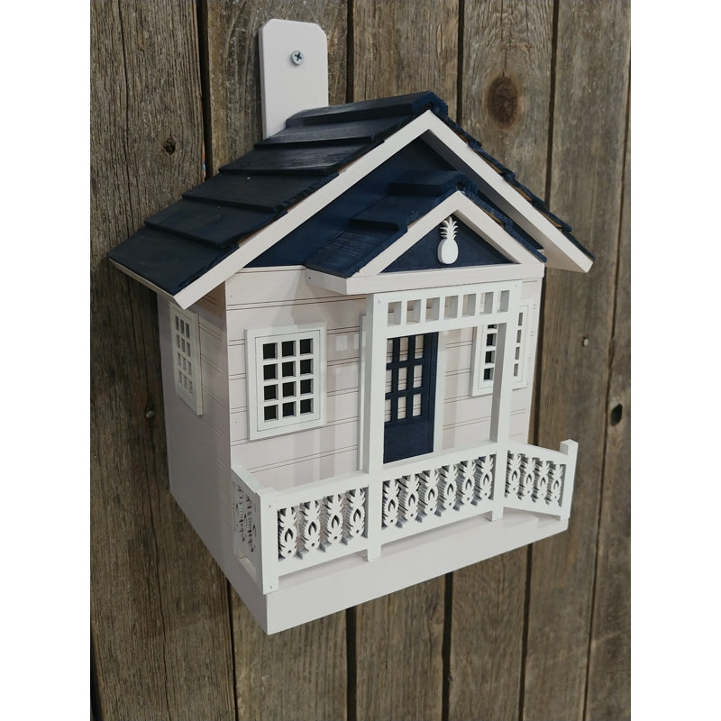 White and Blue Wooden Welcome Home Cottage Birdhouse
