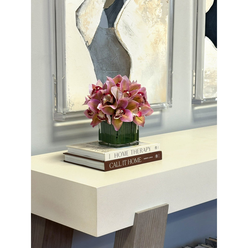 Orchid in Flat Glass Vase, Light Pink