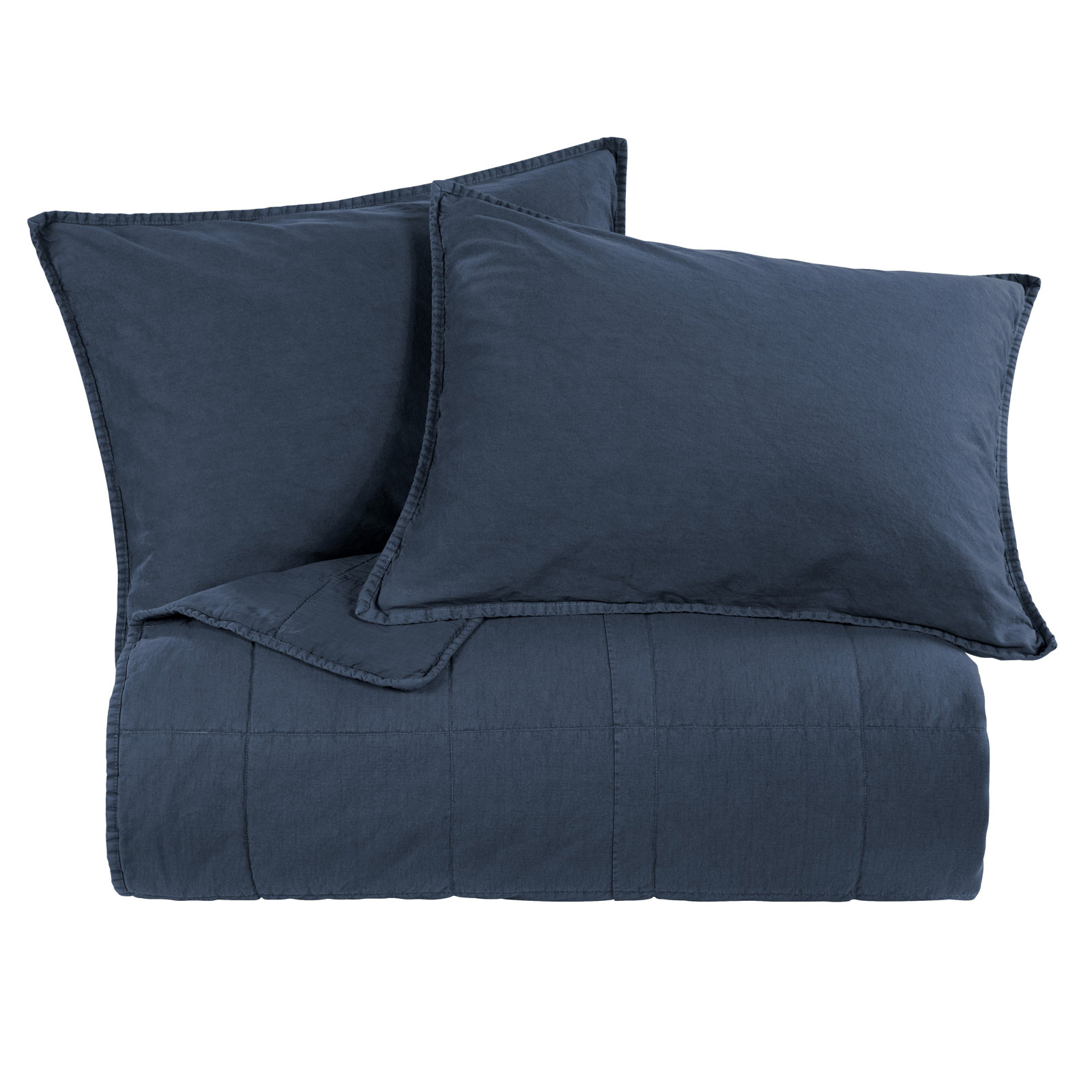 Cotton Canvas Stonewashed Coverlet Set, Denim, King Coverlet + 2 King Shams