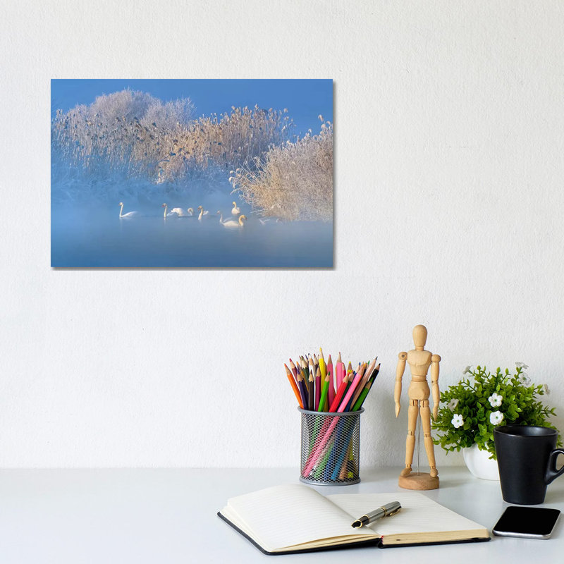 Blue Swan Lake by Hua Zhu - Wrapped Canvas Print, 20.32cm H x 30.48cm W x 1.905cm D