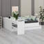 Lit plateforme en bois avec tiroirs, tablettes et coiffeuse-447829589
