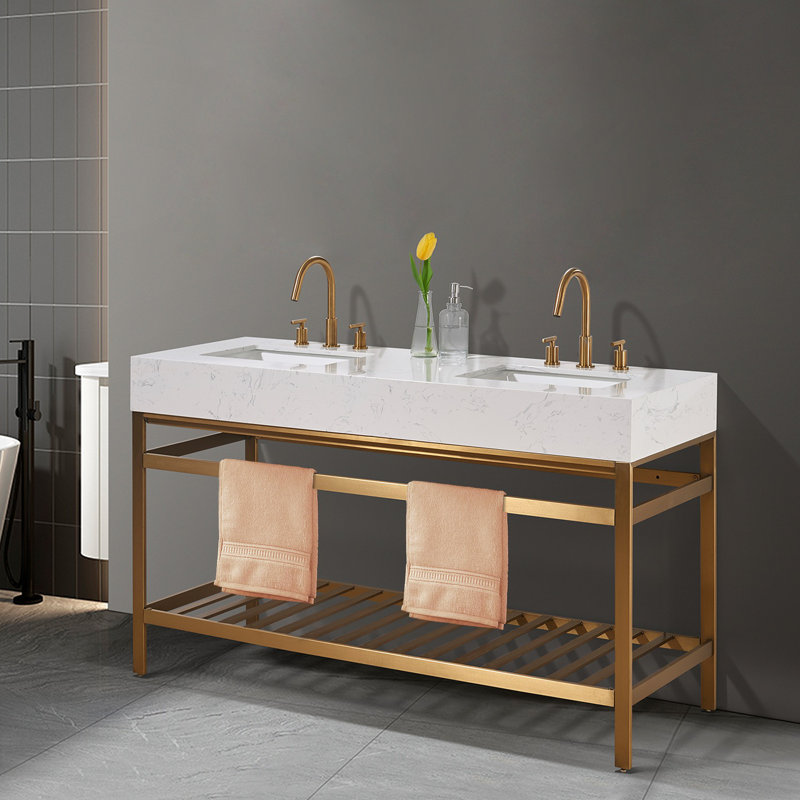Ensemble de meuble-lavabo double 60 po Zaylyn, Or brossé, Or
