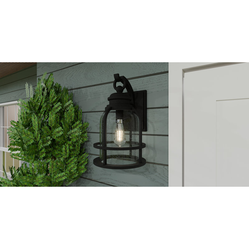 Abrum 1-Light Earth Black Outdoor Wall Lantern, 16.5" H x 10" W x 11" D