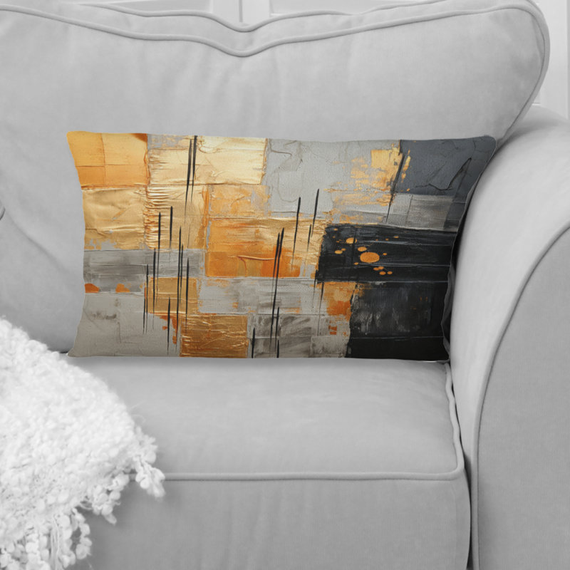 Gold Grey Gleaming Geometry I - Abstract Collages Printed Throw Pillow