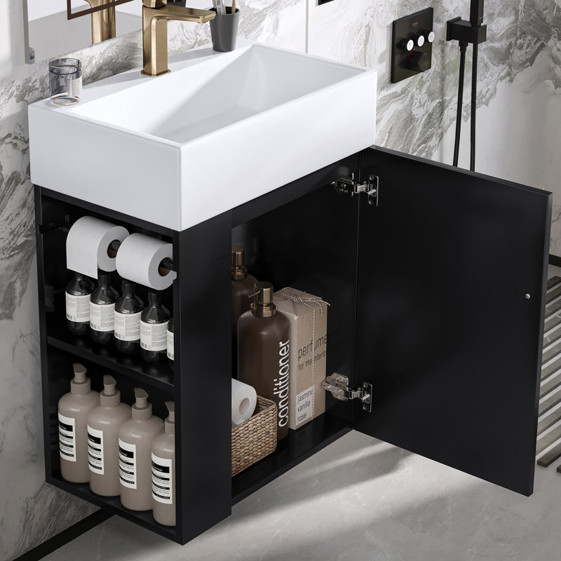 Elegant 20'' Wall-Mounted Bathroom Vanity With Ceramic Sink, Black