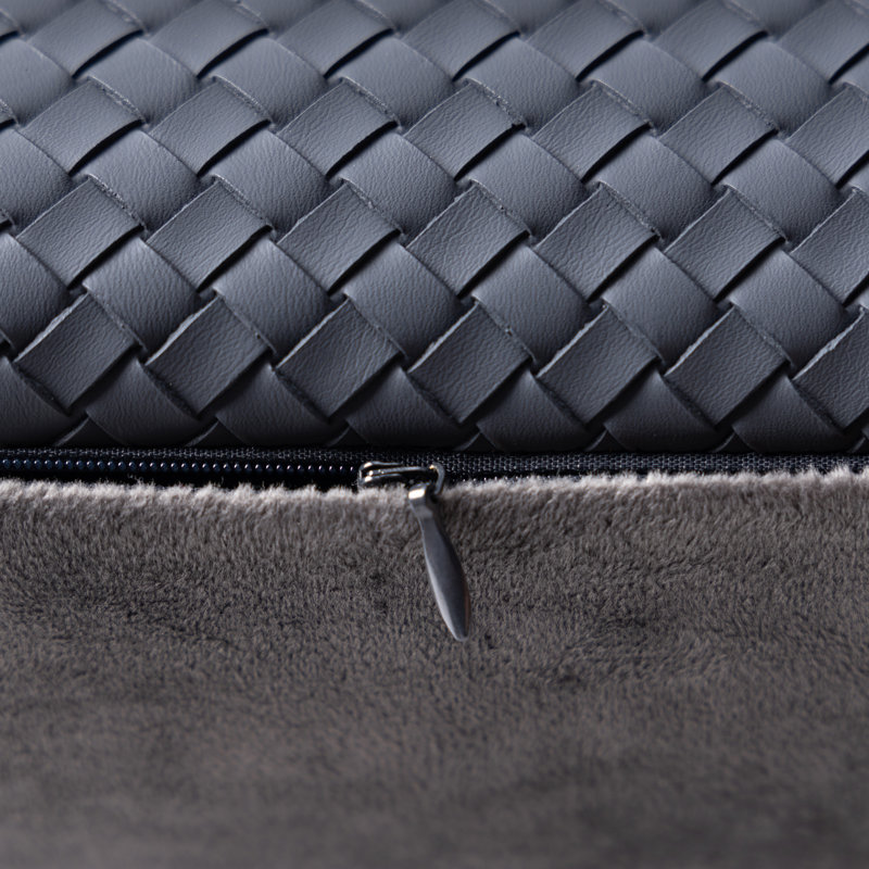 Dark Gray Woven Faux Leather and Velvet Throw Pillows, 18" x 18", Set of 2