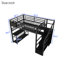 Lit mezzanine double en métal noir avec escalier, garde-robe, bureau fonctionnel, tablettes de rangement et 2 pour le chargement, capacité maximale de 350 lb pour le rangement d'escalier, rangement pour garde-robe, prises, poids
