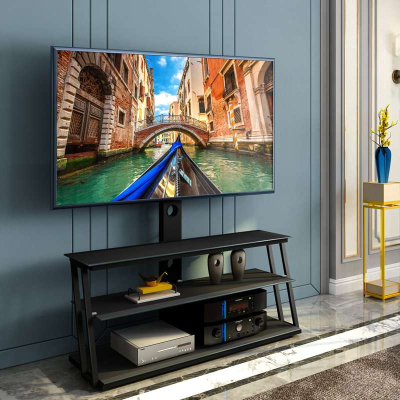Meuble télé Beckett de 32 à 65 pouces avec verre trempé noir et gestion efficace des fils