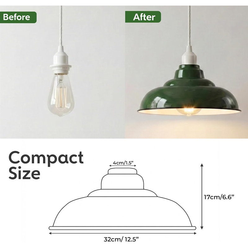 17cm H Metal Bowl Lamp Shade, Green