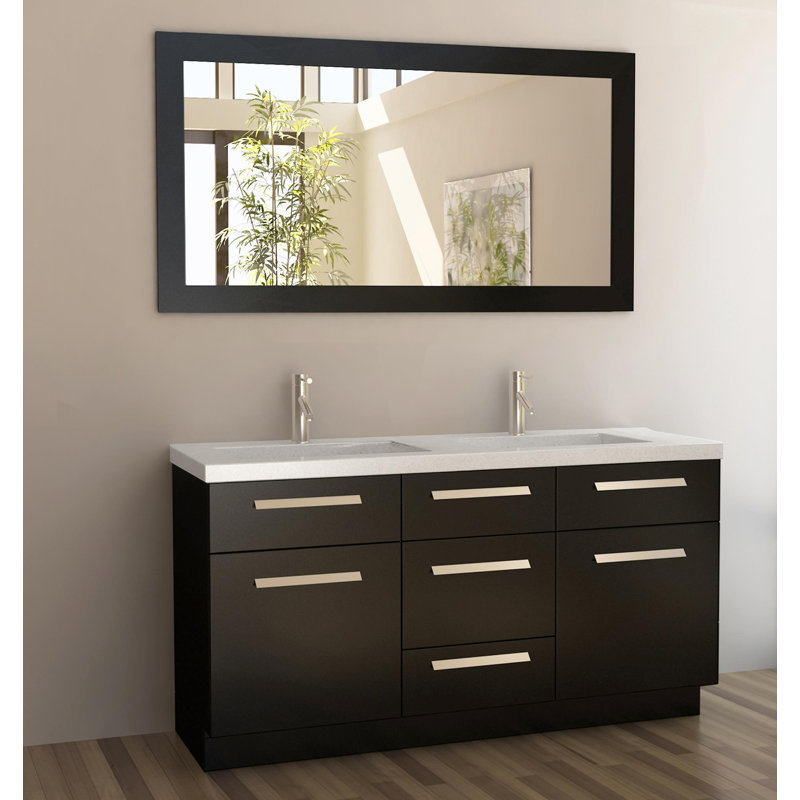 Ensemble de meuble-lavabo de salle de bain double 60 po avec miroir Mosley, Espresso