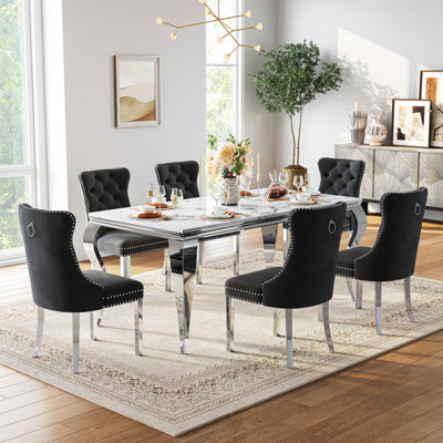 Luxurious Dining Table, 69” Dining Room Table, Rectangular Faux Marble Kitchen Table For Dining Room Family Gatherin