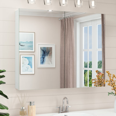 Husai Recessed or Surface Mount Aluminum Frameless Medicine Cabinet With Mirrored Door and Adjustable Shelves