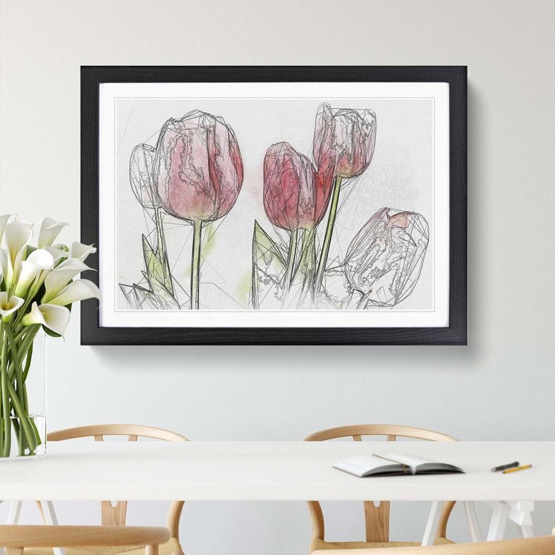 Beautiful Pink Tulips in Abstract - Picture Frame Graphic Art Print, 62cm H x 87cm W x 2cm D, Black Framed