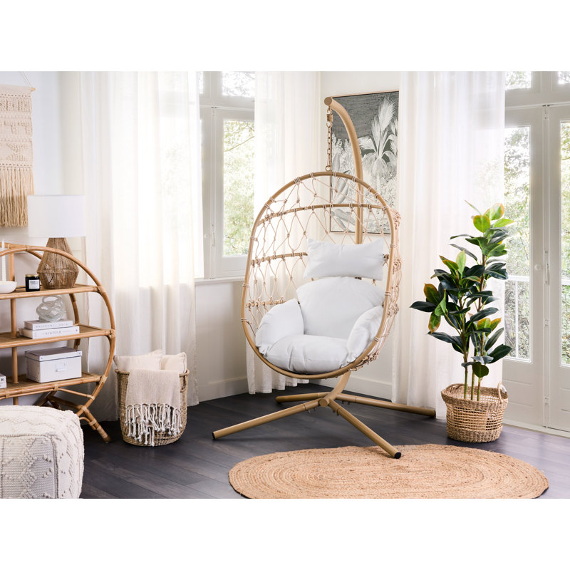 Leasburg Egg Chair with Stand, Beige, White