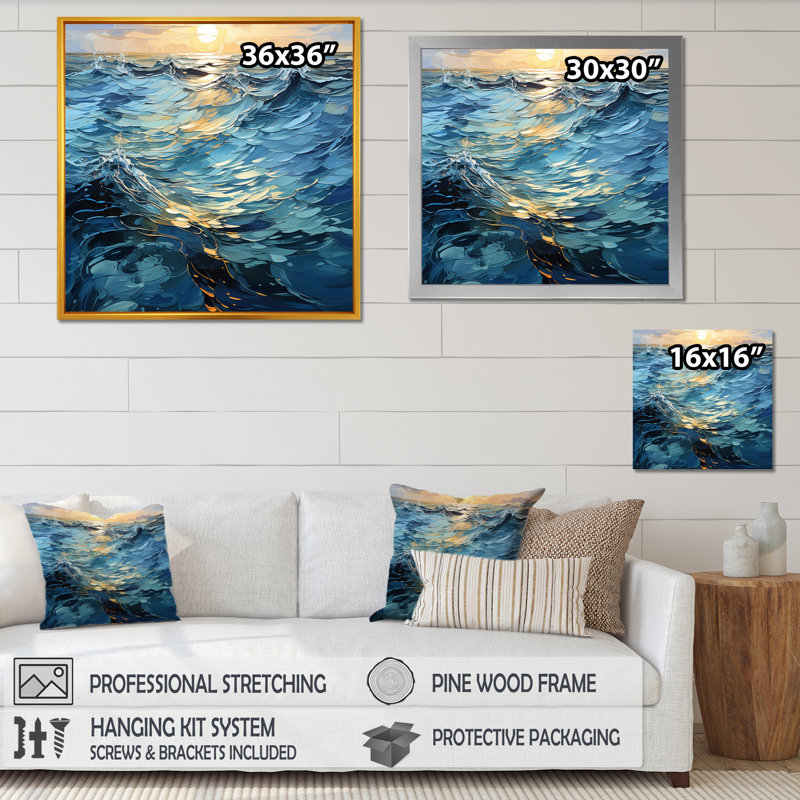 Décoration murale Sunset Tranquil Ripples I - Lacs et rivières, Cadre flottant blanc, H 30 po x l 30 po x P 1 po