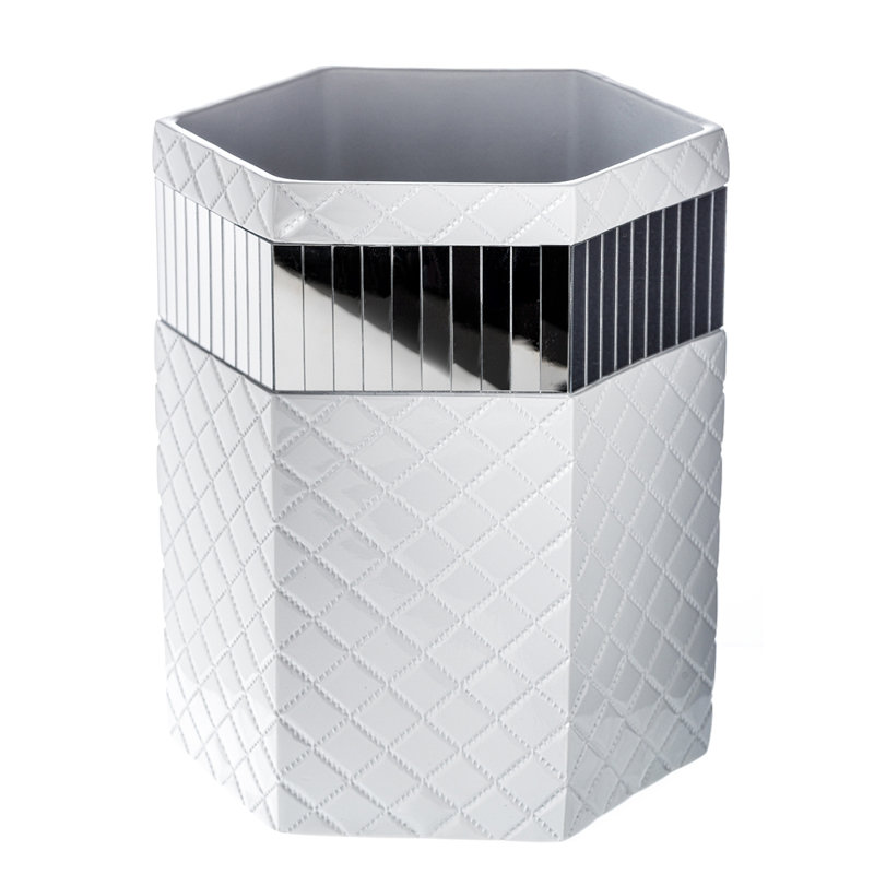 White and Silver Quilted Mirror 6-Piece Bathroom Accessory Set