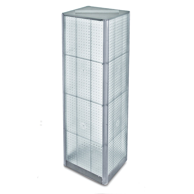 Four-Sided Pegboard Tower Floor Display on Revolving Base Spinner Rack Stand