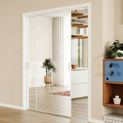 Porte miroir moderne en aluminium pour garde-robe - Panneau de miroir pleine longueur avec poignée et quincaillerie