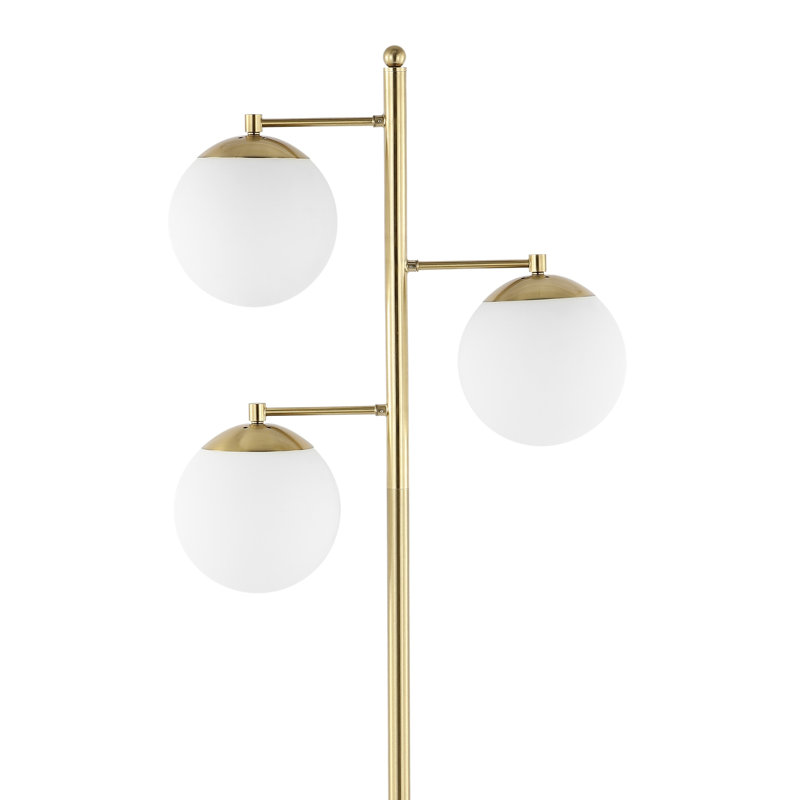 Lampe sur pied à DEL moderne en métal Mid-Century 3 lumières Grafton, Laiton doré