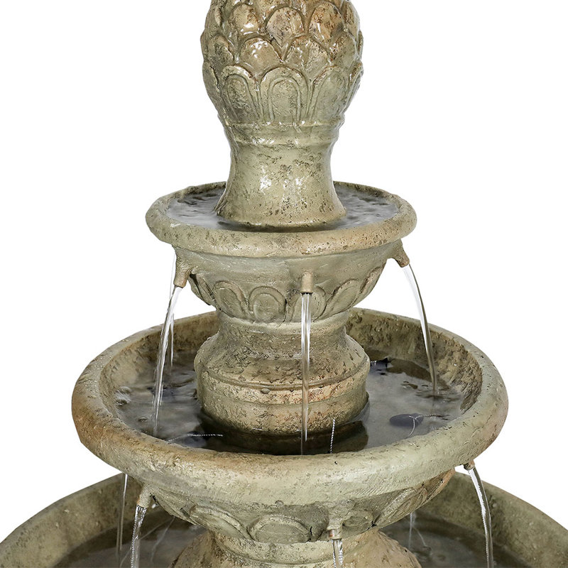 Outdoor Fountains And Waterfalls, 42.5" H Bubbler Floor Waterfall Fountain With Pineapple Top And Pump, 3 Tiered Garden Water Fountain For Patio Backyard Deck And Home Decor