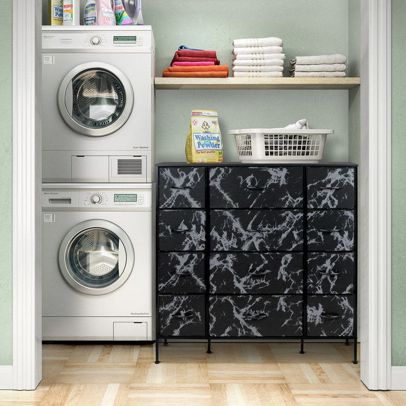 Sorbus White 12-Drawer Vertical Dresser with Marble Print Fabric Bins