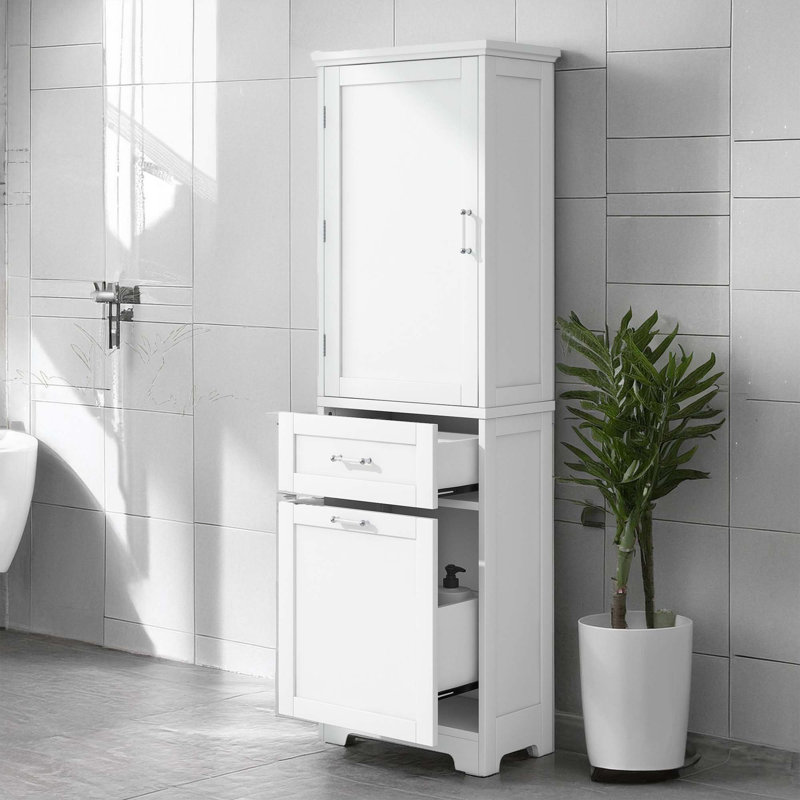 Grande armoire de rangement pour salle de bain, Blanc / Blanc