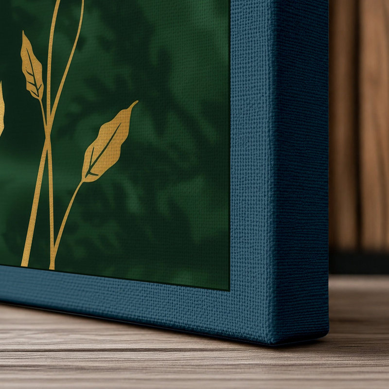 Golden Study Botanical - Wrapped Canvas, 18x12 - 45.7 x 30.5 cm, Teal Border