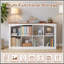 Organisateur de rangement à 8 cubes, bibliothèque cubique en bois à deux niveaux à 2 niveaux avec moulures décoratives, étagère à casiers ouverts, console basse pour salon, chambre à coucher, bureau