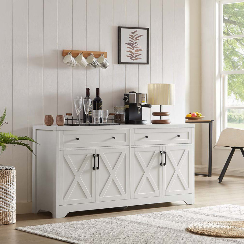 Armoire de rangement avec 2 tiroirs et 4 portes, tablettes réglables