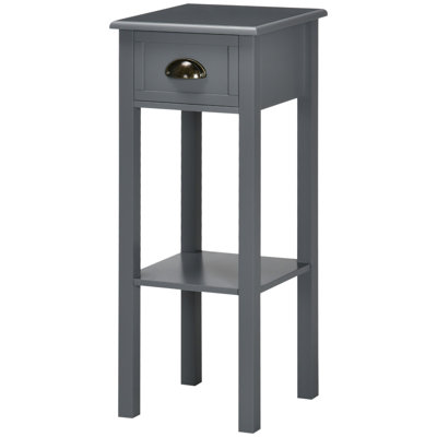 HOMCOM 2-Tier Side Table With Drawer, Narrow End Table With Bottom Shelf, For Living Room Or Bedroom, Red