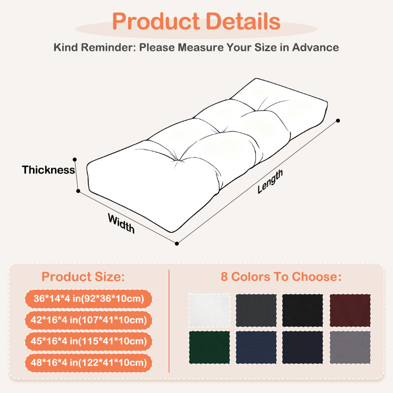 42"x16"x4" Bench Cushion,Waterproof Tufted and Slip-Resistant Comfortable Indoor/Outdoor for Furniture Seat Cushion,Navy