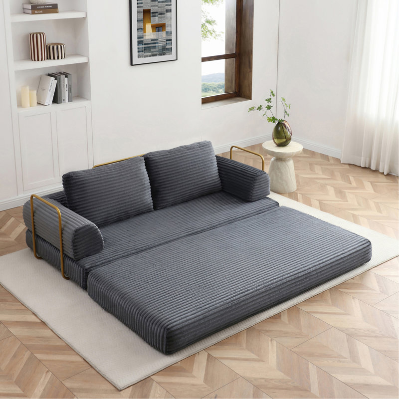Canapé-lit convertible, canapé-lit pliant en velours côtelé, matelas de lit futon avec oreillers, canapé désossé pour le salon, gris