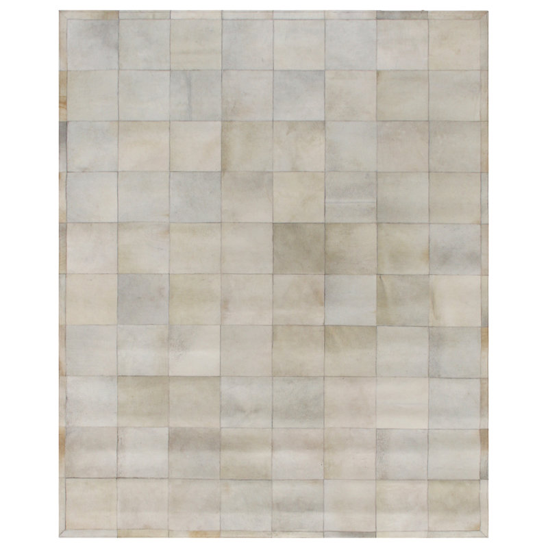 Natural Hide Geometric Handmade Cowhide Beige/Gray/Dark Gray Area Rug, Rectangle 8' x 10'