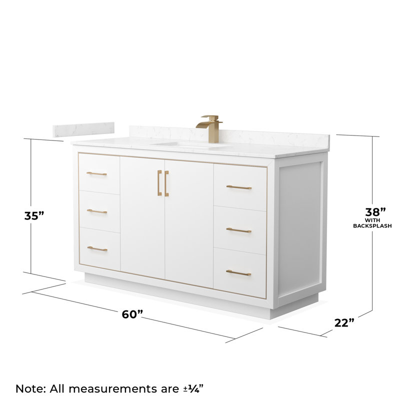 Ensemble de meuble-lavabo simple 60 po Icon, Carrara, Blanc, Bronze satiné