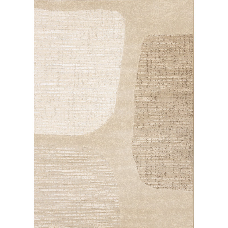 Tapis à branches géométriques ton sur ton, beige, crème, art déco - 8 pi x 11 pi (7 pi 10 po x 10 pi 10 po)