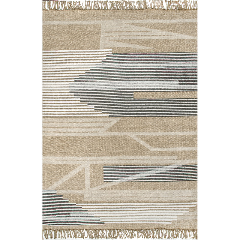 Tapis beige / blanc / noir en jute crocheté à la main Decarlo, Rectangle 3 pi x 5 pi