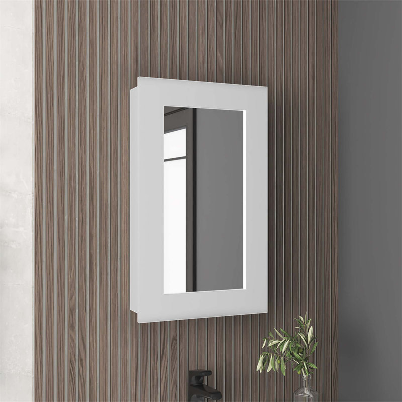 Armoire à pharmacie 15,7 "à miroir, une porte avec trois tablettes intérieures pour la salle de bain et la cuisine, Blanc